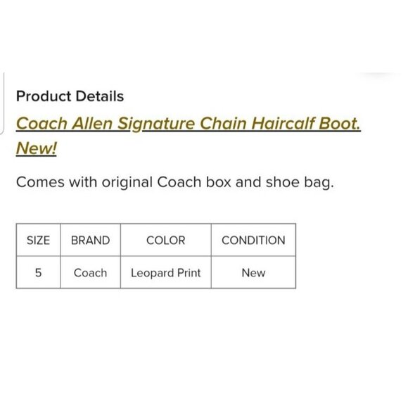 Coach Allen Bootie with Leopard Print Gold Logo Chain Link Size 5 New In Box - Picture 10 of 12